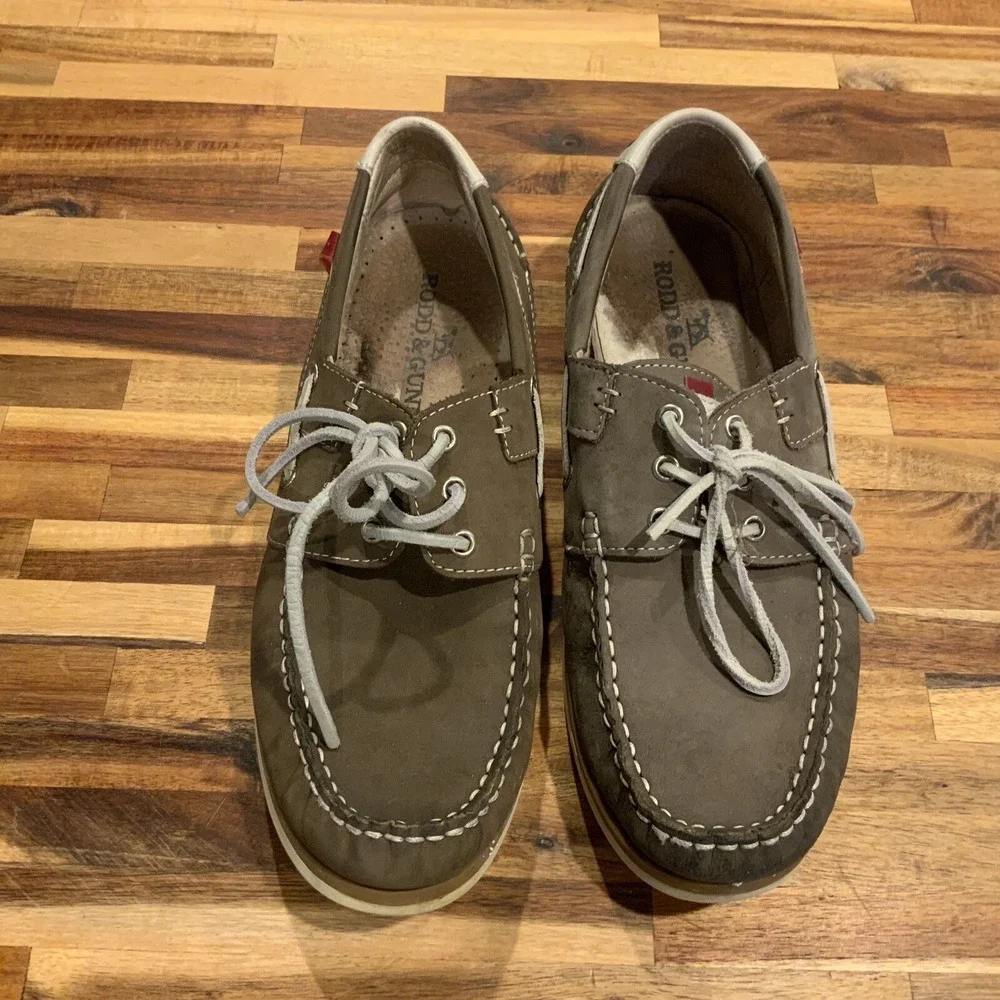 Rodd & Gunn Mens Allendale Taupe Leather Boat Loafer Shoes Italy EU 42 US 9.5